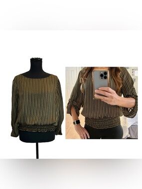 Michael Michael Kors women's blouse black gold chain print elastic waistband L